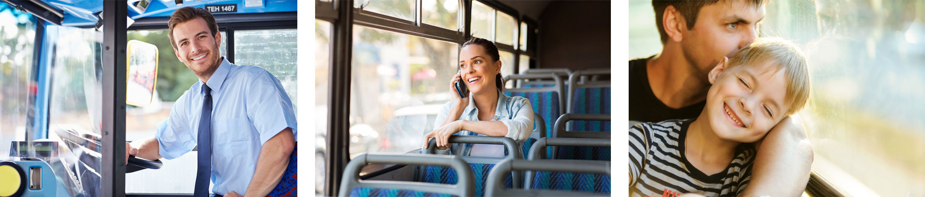 קבוצה של 3 תמונות המתארות אוירת נסיעה באוטובוס.